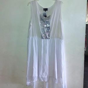 SIZE 3X Stretchy Slinky Brand white with silver sequins HI Lo sleeveless Dress